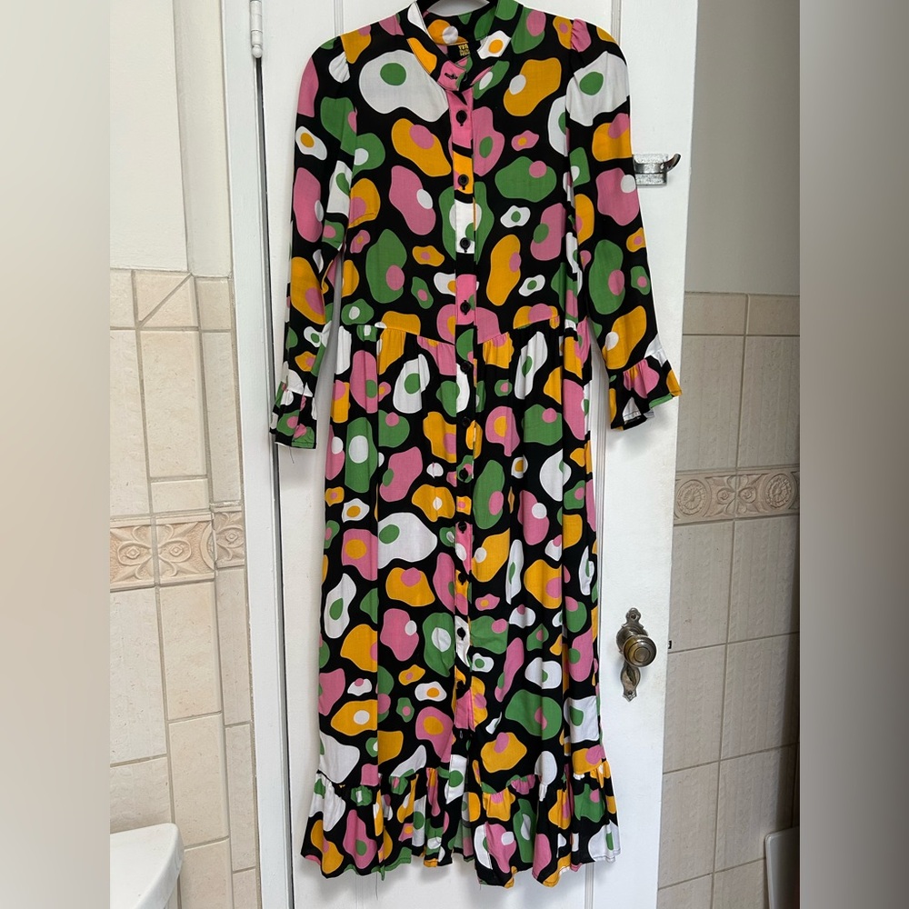 Nooworks Olive Dress in Eggs 🍳 XS long sleeve prairie dress ooak print